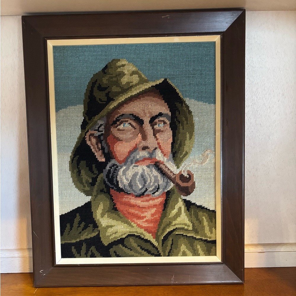 Vintage Framed Needlepoint – "The Old Sea Captain"